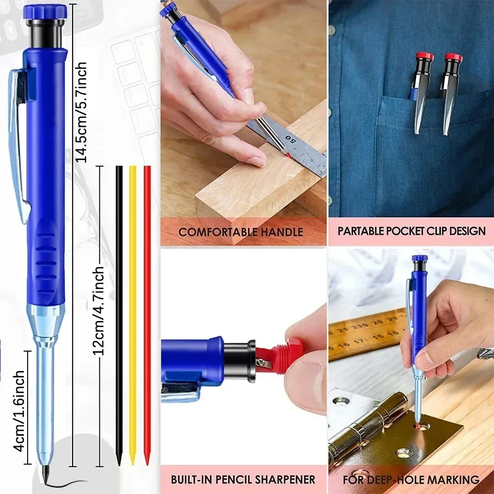 2.8mm Solid Mechanical Pencil for Carpenter with Sharpener Woodworking Construction Long Head Carpenter Pencil Stationery Supply - Image 2