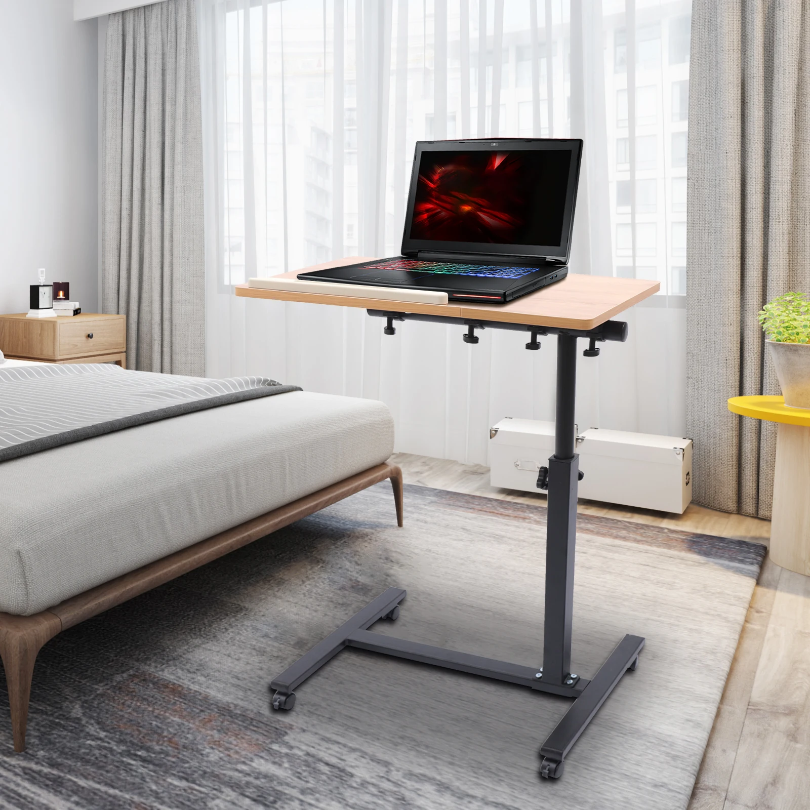 Adjustable Height Laptop Desk Rolling Cart Table Stand Movable Computer Table Sofa Side Tables
