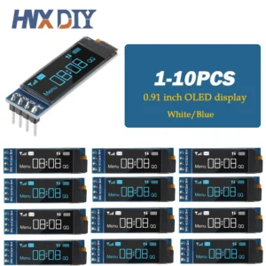 1-10pcs 0.91 Inch 128x32 IIC I2C White / Blue OLED LCD Display DIY Module SSD1306 Driver IC DC 3.3V 5V for arduino