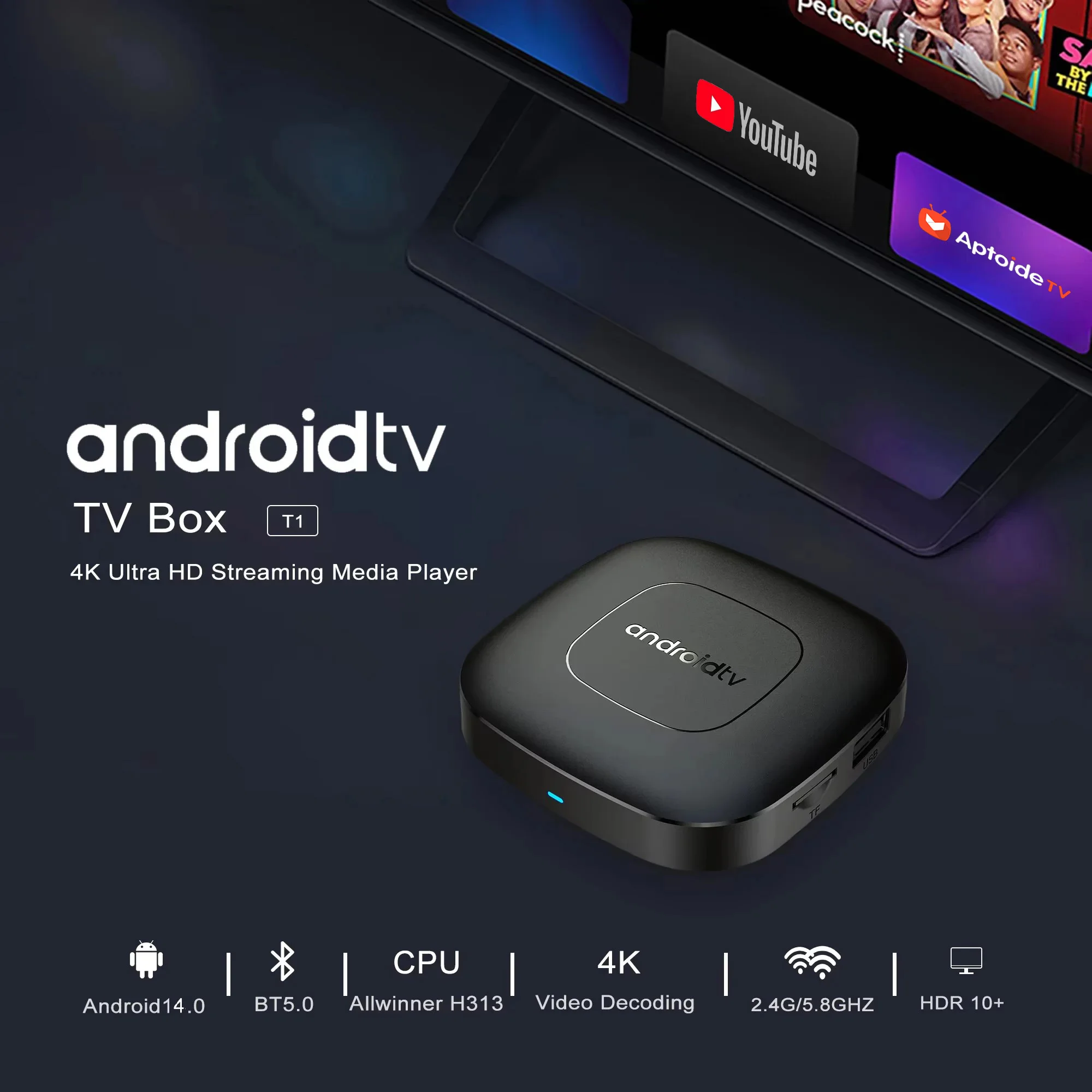 Android14 Smart Home Theater TV Box AllwinnerH313 Google Assistant Netflix Streaming Bluetooth Media Player 2G16G 2.4G5G Wifi T1 - Image 3