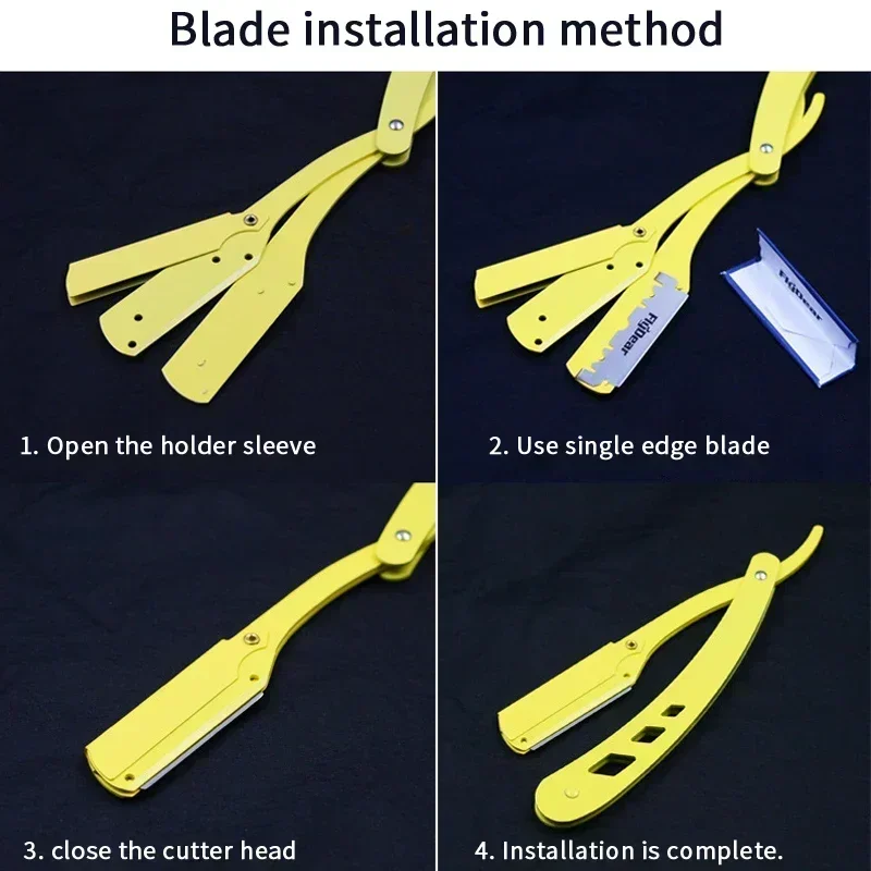 Shaving Barber Razor and Blades Men Tools Hair Antique Black Folding Shaving Knife Unisex Hair Removal (Without Blade) - Image 3