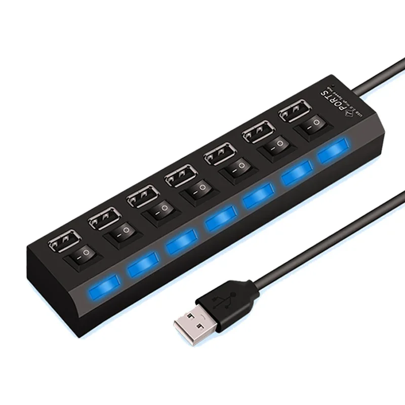 Expander Multi USB Splitter Multiple Extender with LED Lamp Switch for PC Laptop High Speed 4/7 Ports USB HUB 2.0 Adapter