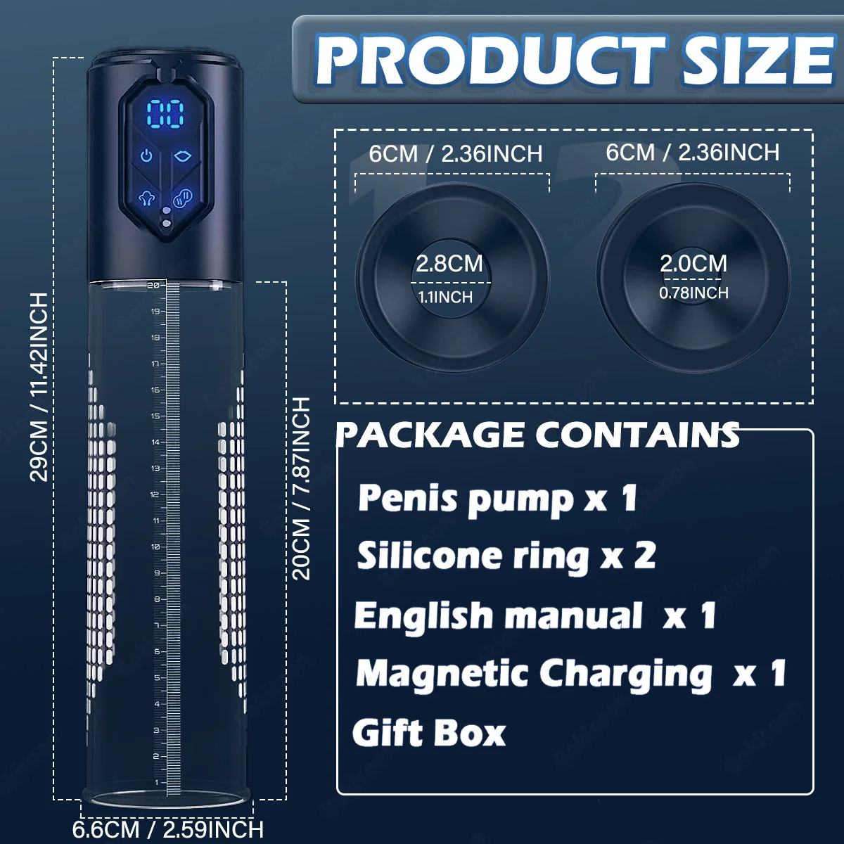 IPX7 Waterproof Electric Penis Pump for Enlargement Man Vacuum Pump Enlargement Extend Pump 4 Suction Levels 2 Silicone Sleeves - Image 6