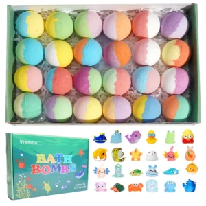 Bath Bombs for Kids with Surprise Inside, 24 Pack Kids Bath Bombs Gift Set, Natural Organic Kids Bubble Bath Fizzy for Girls Boy