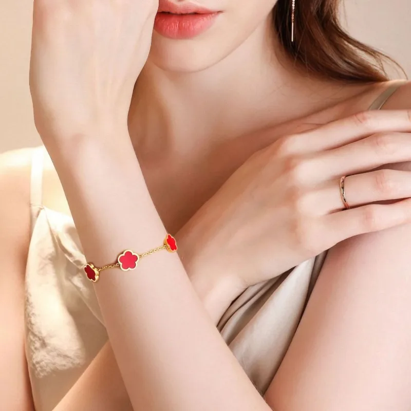 1/2/3Pcs 18K Gold Plated Stainless Steel Five Leaf Bracelet for Women, Elegant Flower Design Necklace Bracelet Jewelry Gift - Image 3