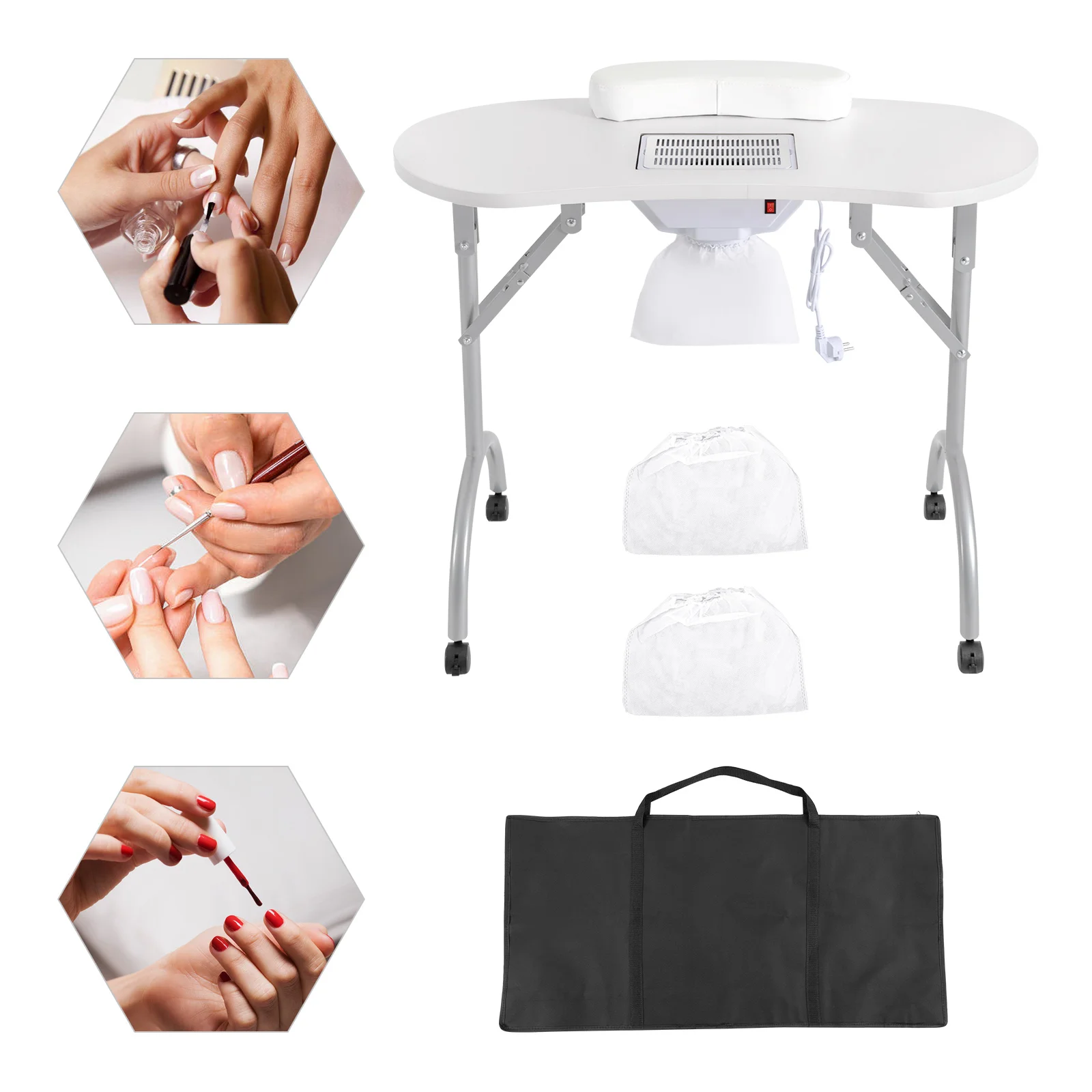 Folding Manicure Table Manicure Table with Suction 90 x 40 x 72.5 cm with Drawer Portable Nail Table Nail Care - Image 2