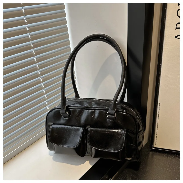 Retro Women's Satchel Hobo Bag PU Leather Shopping Bag Fashion Solid Designer Armpit Bag Casual Double Pocket Hand Underarm Bag - Image 7