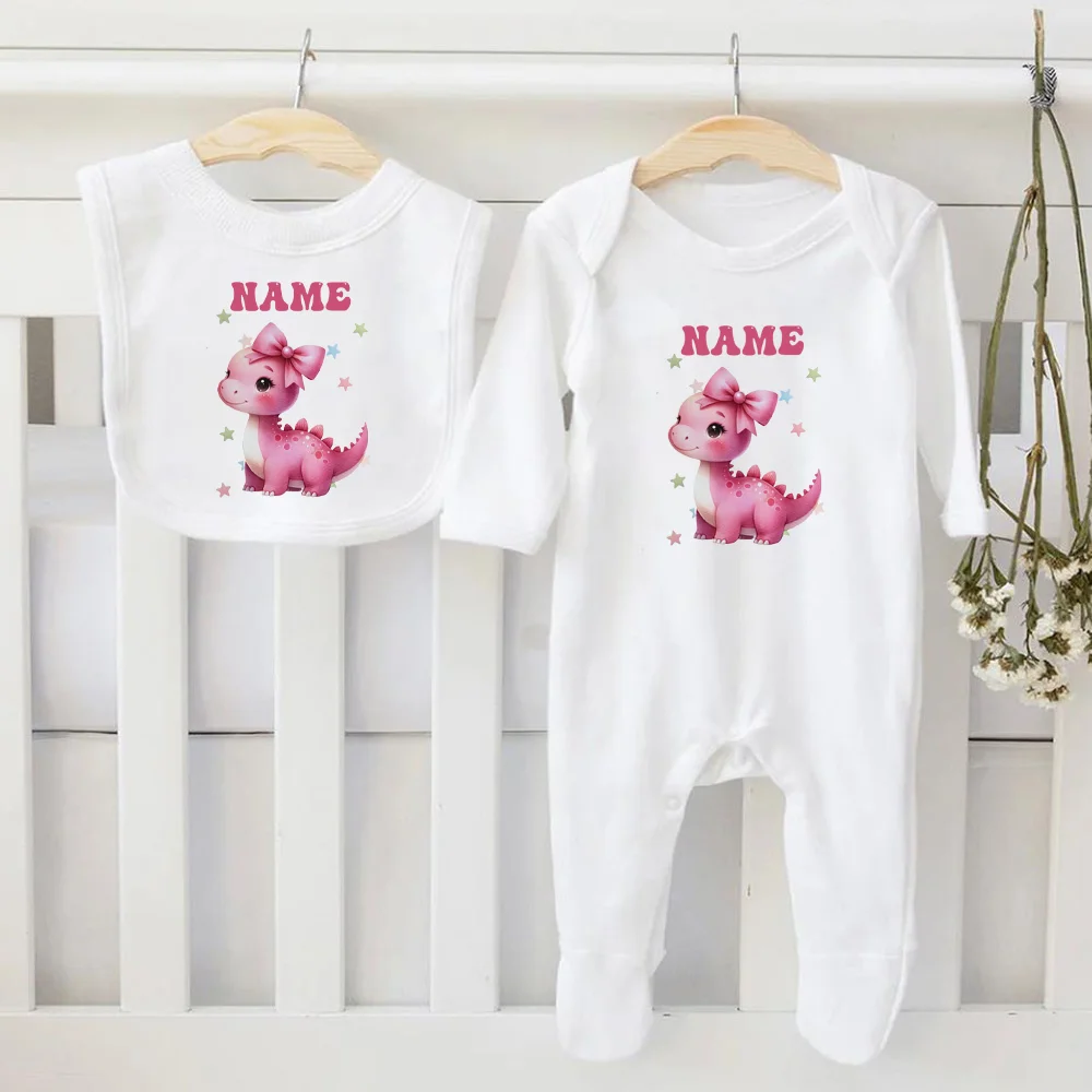 2 Pcs Baby Bib & Bodysuit Personalised Infant Bibs and Sleepsuit Set Newborn Coming Home Hospital Outfit Romper Baby Shower Gift - Image 8