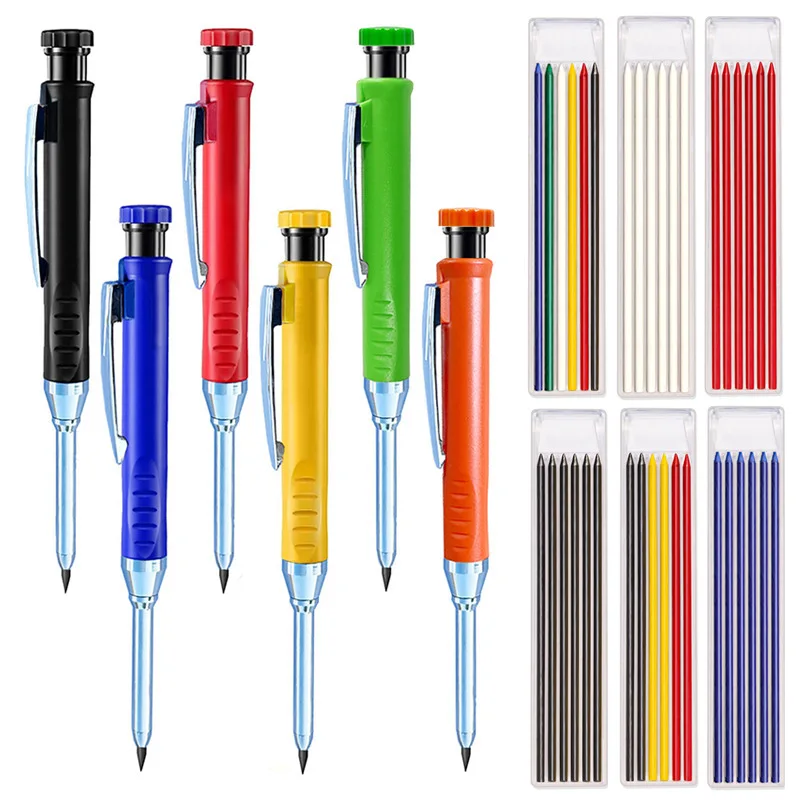 2.8mm Solid Mechanical Pencil for Carpenter with Sharpener Woodworking Construction Long Head Carpenter Pencil Stationery Supply