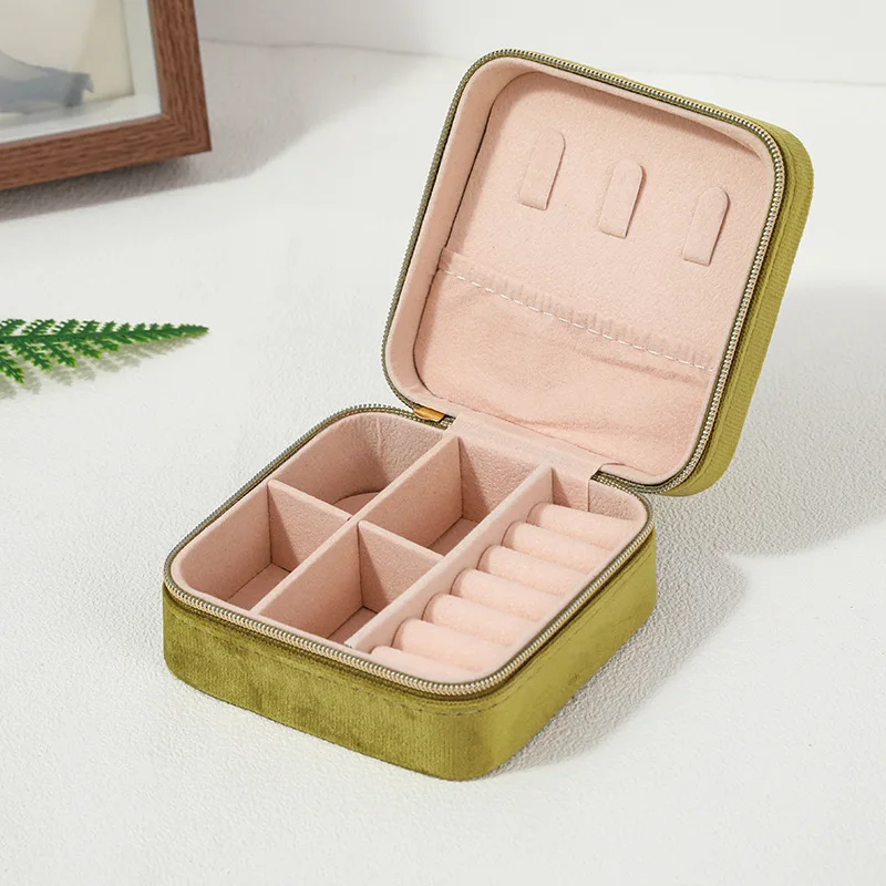 Velvet Jewelry Box For Women Necklace Ring Earrings Organizer Holder Travel Portable Zipper Square Jewelry Storage Case - Image 10