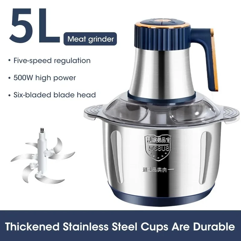 5L Electric Meat Grinders Food Crusher Stainless Steel Multifunctional Vegetable Slicer Processor Chopper Kitchen Appliances - Image 7