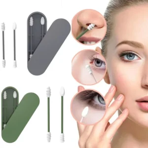 2Pcs Silicone Reusable Cotton Swab Earpick Kit With Box Portable Double Headed Soft Makeup Swab Ear Cleaning Set