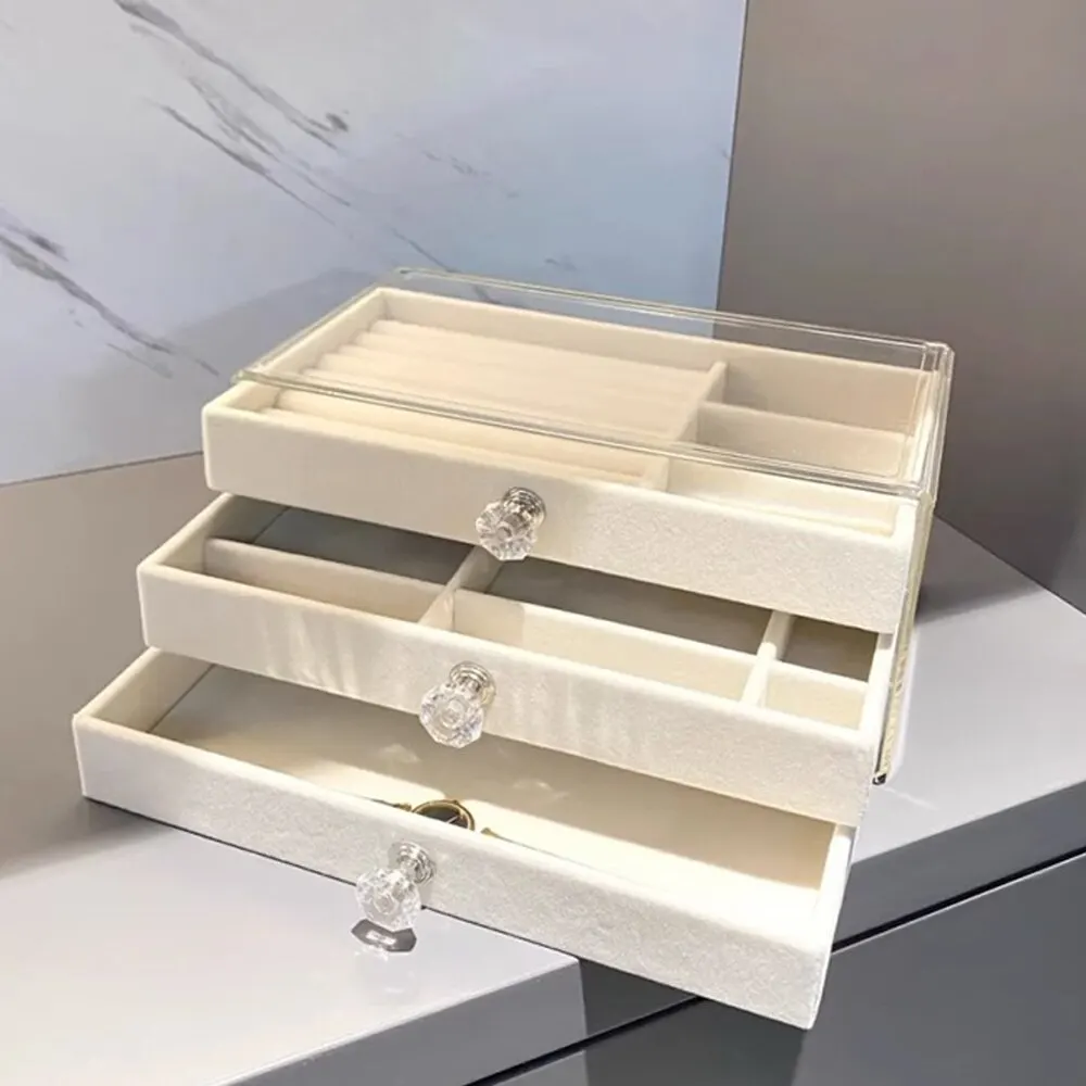 1 High-Capacity 3-Layer Flannel Jewelry Box Drawer – Storage for Earrings, Necklaces & Rings - Image 2