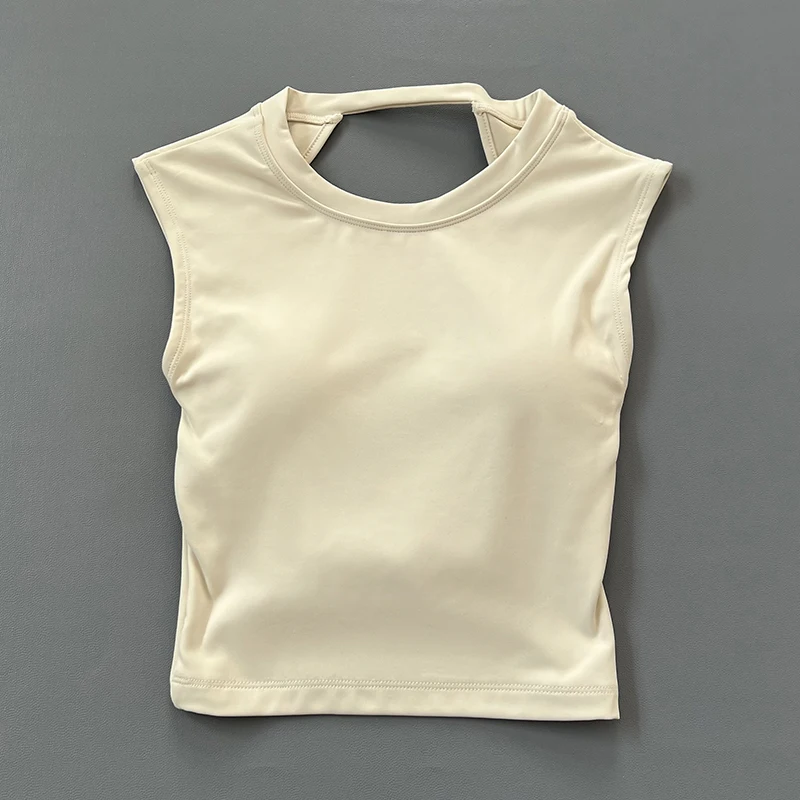 Sexy short backless fixed chest pad sports T-shirt vest women's tight quick drying sleeveless yoga top - Image 8