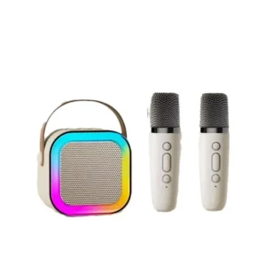 Mini Portable Karaoke Speaker -2 micphones Family KTV Singing Set with DSP Built-in RGB LED Lights Deep Bass Long Battery Life