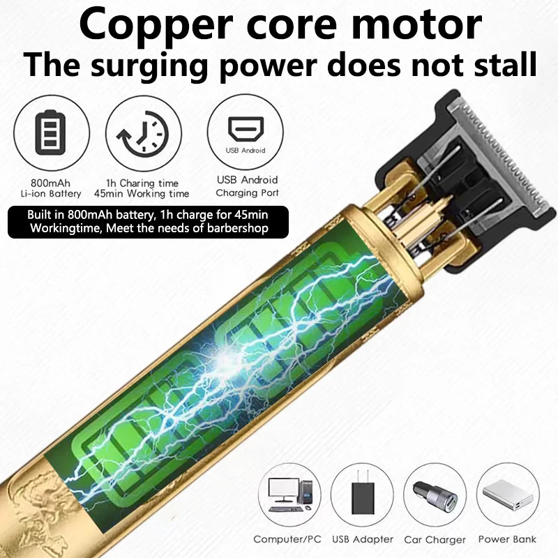 2024 New Vintage T9 Hair Cutting Machine Men's Electric Shaver - Image 3