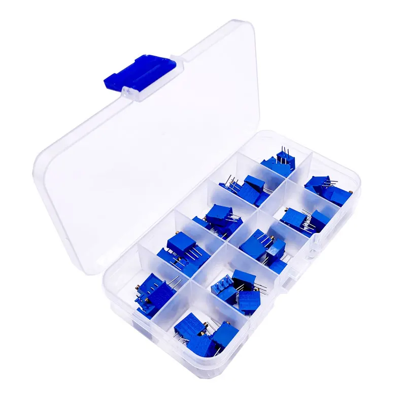 10 kinds of 50pcs 3296W multi-turn precision adjustable resistor trimmer potentiometer ESC kit 500R/1K/2K/5K/10K/20K/50K/100K/1M - Image 3