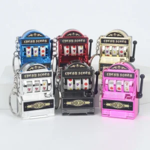 Fruit Slot Machine Keychain Lucky Charm Jackpot Keychains Mini Casino Pendant Bag Charm Novelty Gifts for Kids Adults
