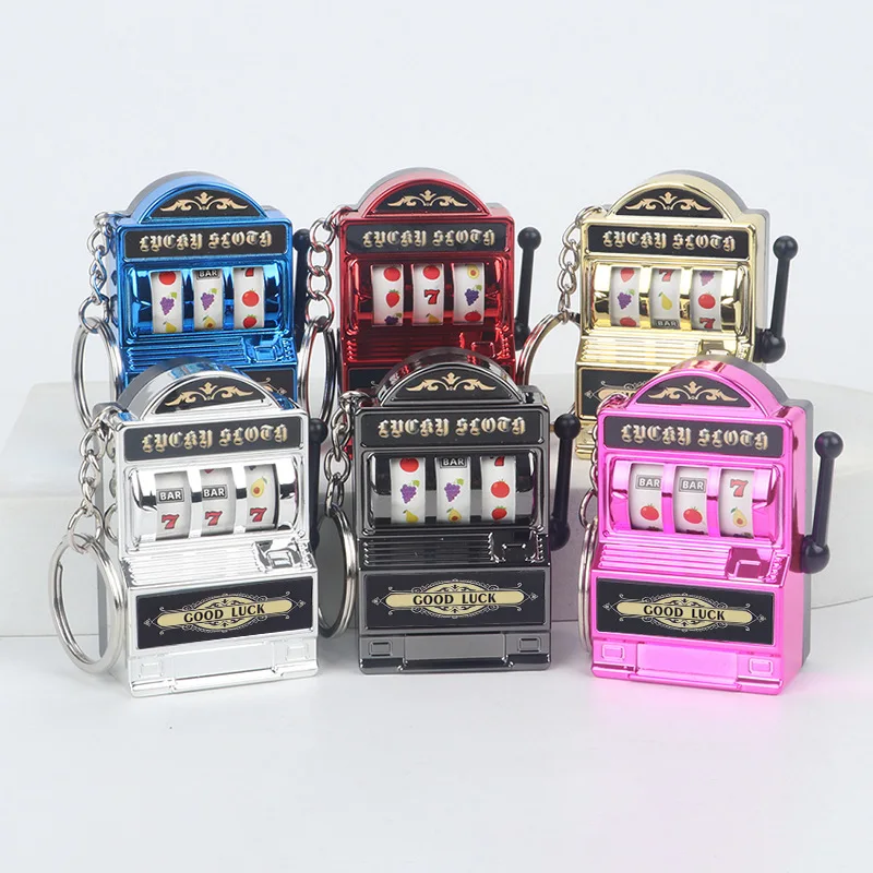 Fruit Slot Machine Keychain Lucky Charm Jackpot Keychains Mini Casino Pendant Bag Charm Novelty Gifts for Kids Adults