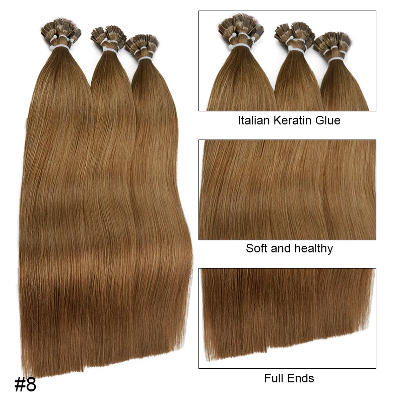 Straight Human Hair Extension By Fusion Flat Tip Keratin Capsules 0.8g/ 1g/Strand 50pcs Natural Hair Extension Ombre Blond Color - Image 14