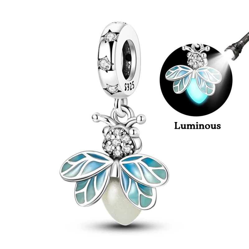 100% 925 Sterling Silver Creative Blue Luminous Firefly Charms Pendants Fit Qikaola 925 Original Bracelets DIY Birthday Jewelry - Image 26