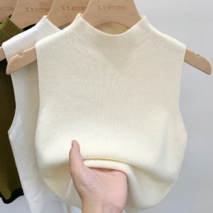 2024 Women Knitted Tank Top Summer Fall Slim Sweater Short Sleeveless Solid Spring Autumn Sweaters Pullovers