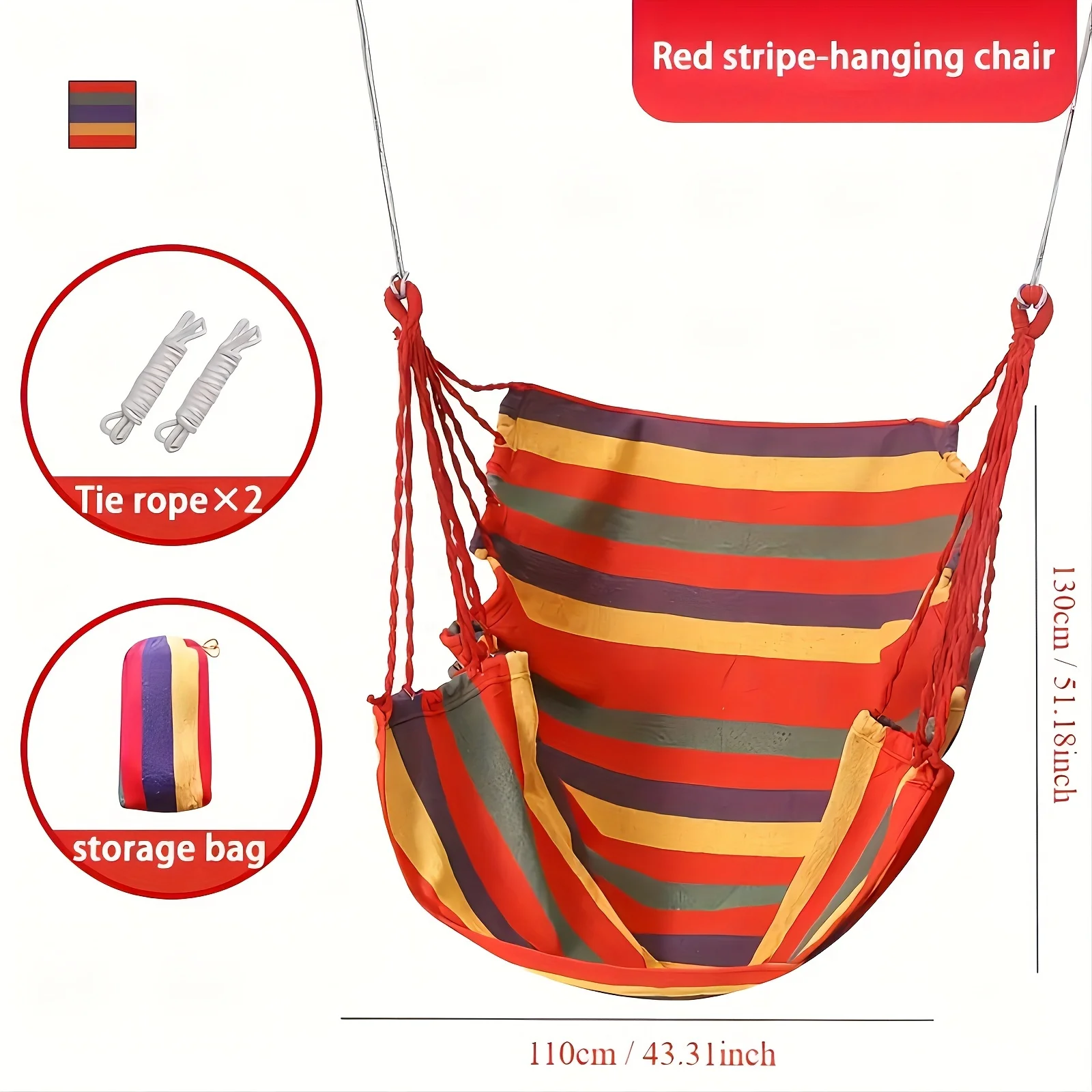 Portable Outdoor Camping Hammock Chair , Sturdy Cotton Fabric Swing Chair for Home, Bedroom,Durable Hanging Swing Seat - Image 3