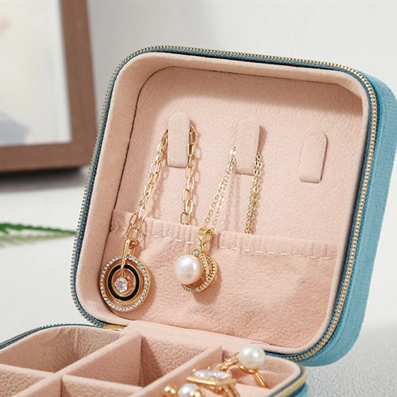Velvet Jewelry Box For Women Necklace Ring Earrings Organizer Holder Travel Portable Zipper Square Jewelry Storage Case - Image 5