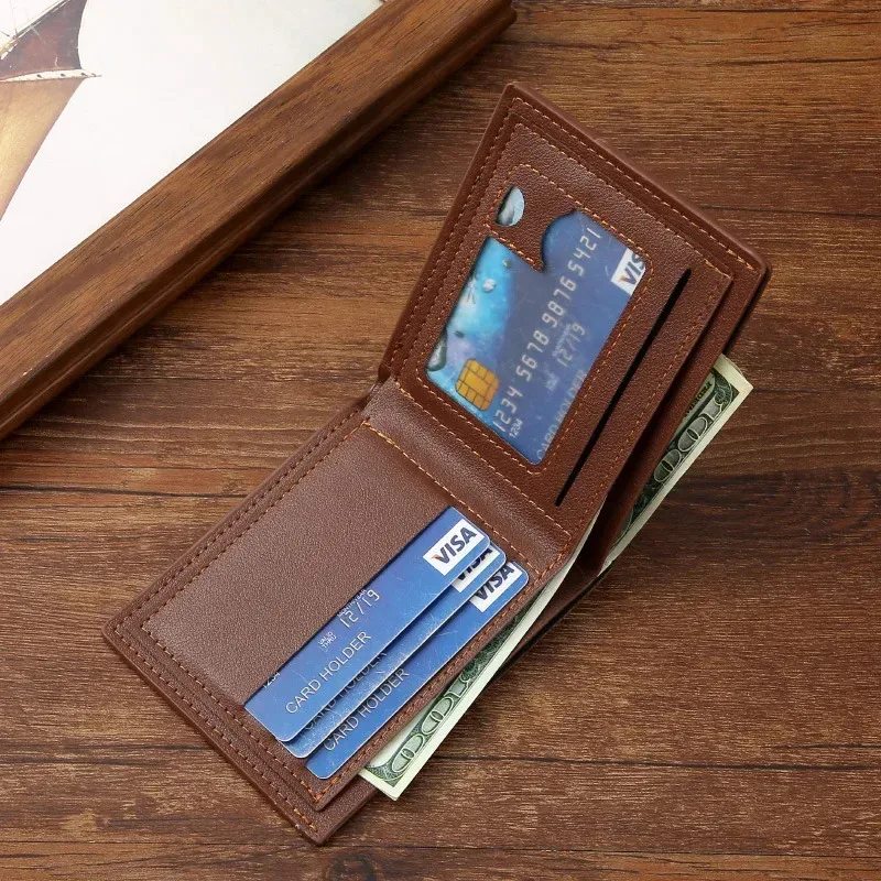 Men's leather short wallet thin wallet foldable minimalist soft leather wallet - Image 3