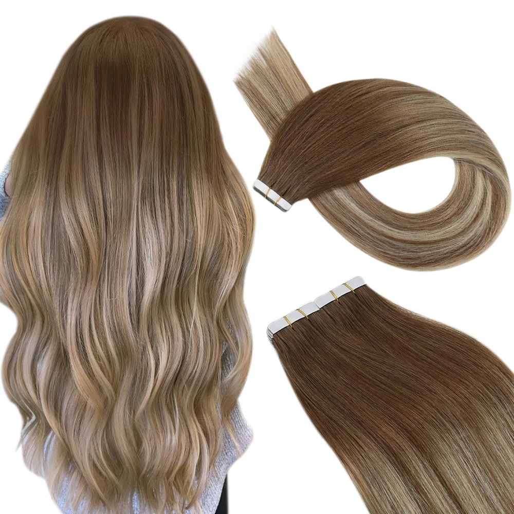 Ugeat Tape in Hair Extensions Human Hair Real Natural Brazilian Remy Hair Straight Seamless Skin Weft For Women Balayage 20P/40P - Image 8