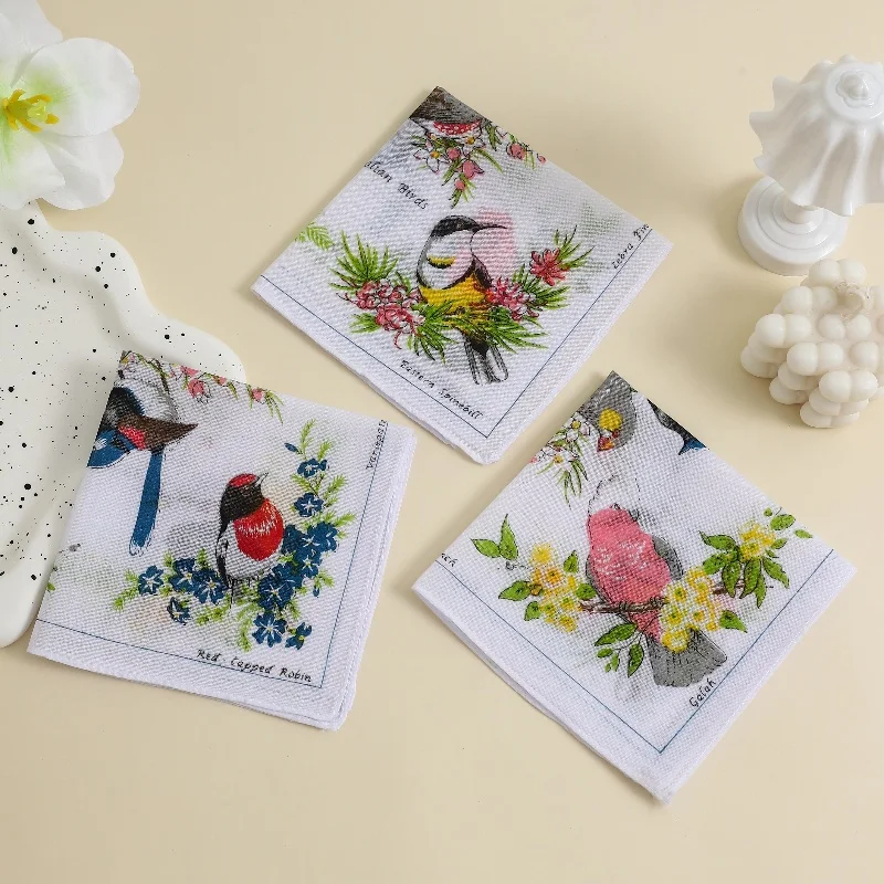 6 Pack of Women's Handkerchiefs, Classic Animal Handkerchiefs, Pure Cotton Handkerchiefs, Wedding Bride and Groom Souvenirs, Flap Pocket Pants Scarf, Placemat - Image 2