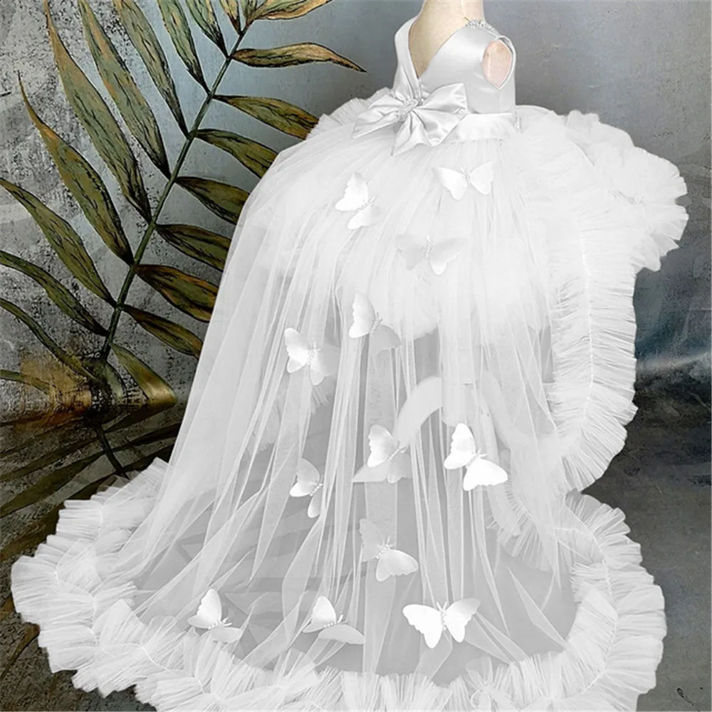 Lovely Pink Beading Sleeveless 3D Butterfly With Bow Flower Girl Dress For Wedding Child's Eucharistic Birthday Party Dresses - Image 2