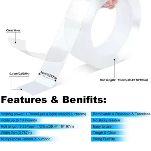 1M/3M Nano Tape Double Sided Tape Transparent Reusable Waterproof Adhesive Tapes Cleanable Kitchen Bathroom Supplies Tapes