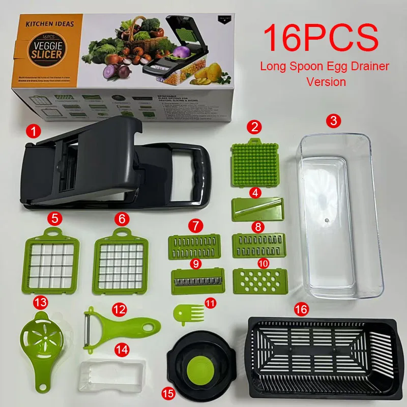 16 in 1 Multifunctional Vegetable Chopper Handle Food Cutter Onion Tomato Carrot Grater Kitchen Tools Vegetable Slicer Dicer Cut - Image 8
