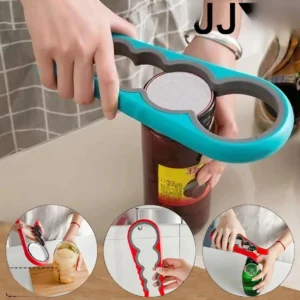4-in-1 Multi-Function Can Opener – Bottle Cap Twister with Anti-Slip Handle for Cans & Beverages