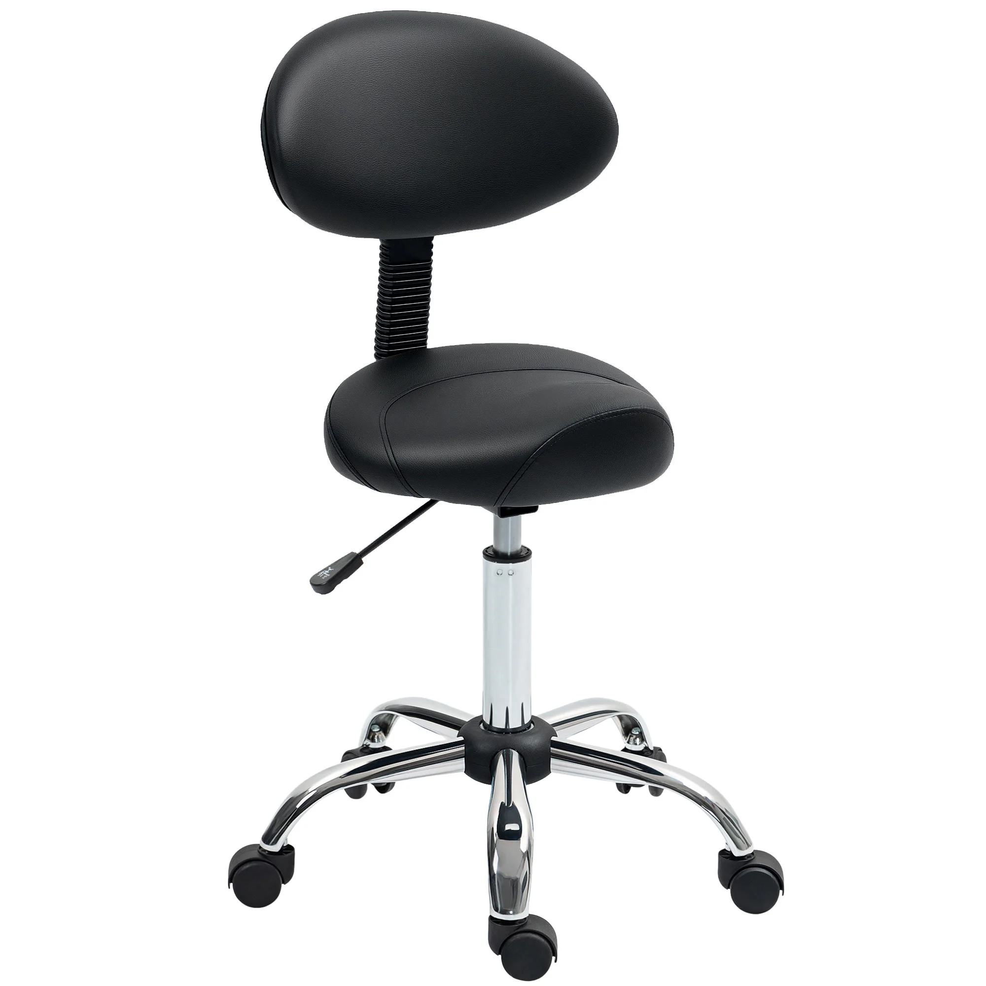 Stool with Wheels and Removable Backrest Adjustable Height 83-98 cm Black