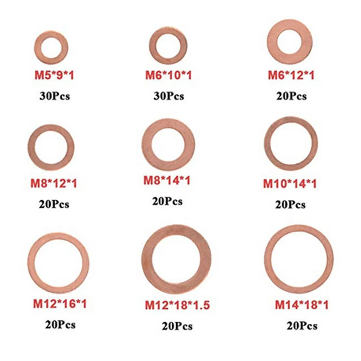 Copper Washer Gasket Nut and Bolt Set Flat Ring Seal Assortment Kit with Box //M8/M10/M12/M14 for Sump Plugs - Image 2