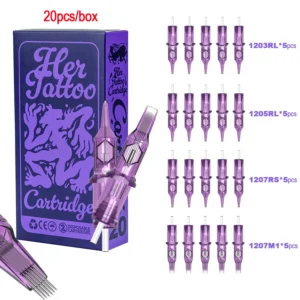 20pcs Mixed Tattoo Needle Disposable Cartridge #0.35mm/3RL 5RL 7RL，TB Purple Tattoo Needle , for Tattoo Machine Body Art Tattoo