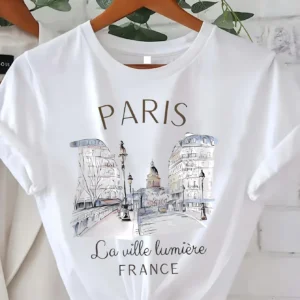 Paris Women Print T-shirt Girl Short Sleeve Crew Neck Casual Top for Summer & Spring, Women's Clothing