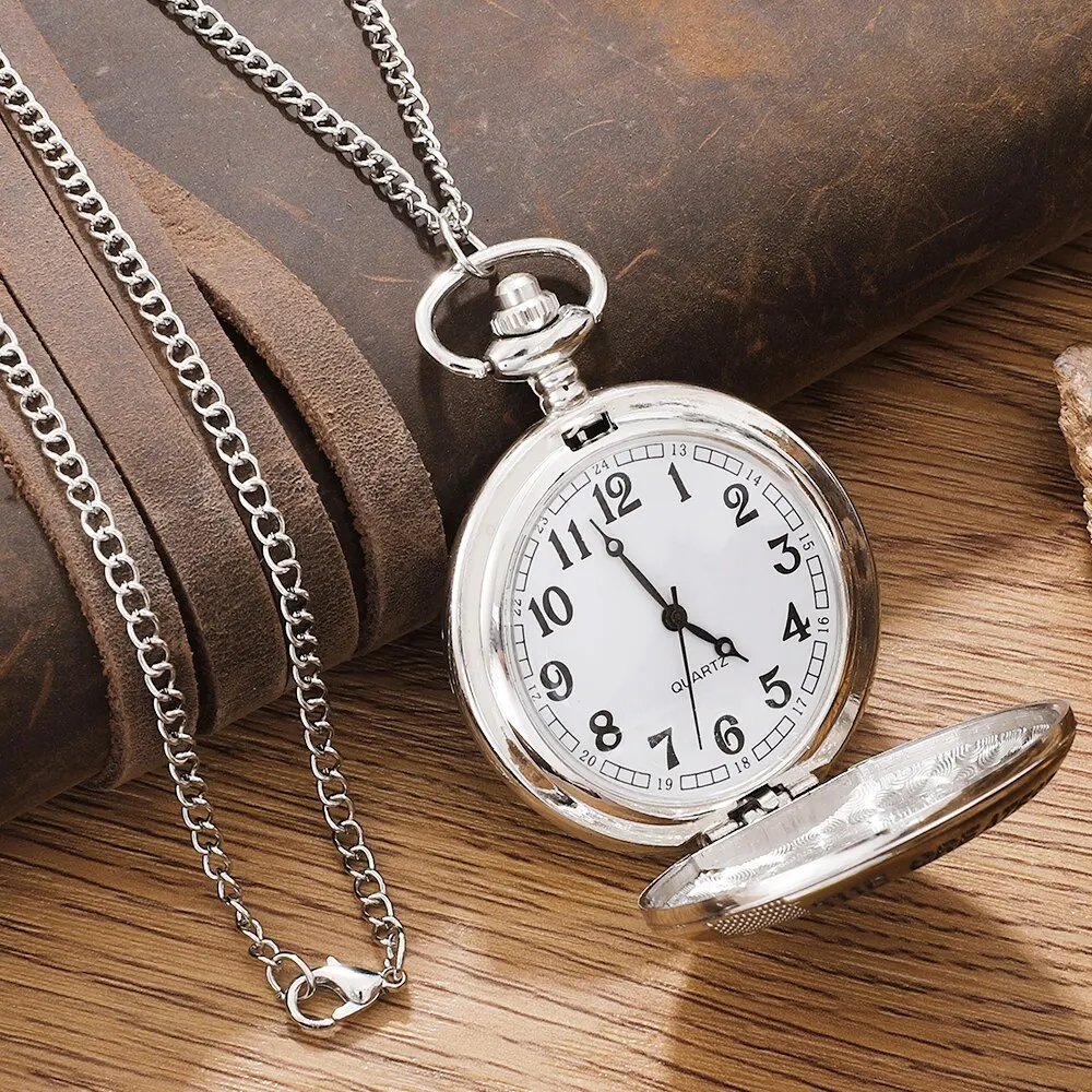 Vintage Silver Golden Luxury THE GREATEST DAD Quartz Pocket Watch Fob Chain Necklace Mens Fathers Gifts Clock Relogio De Bolso - Image 5