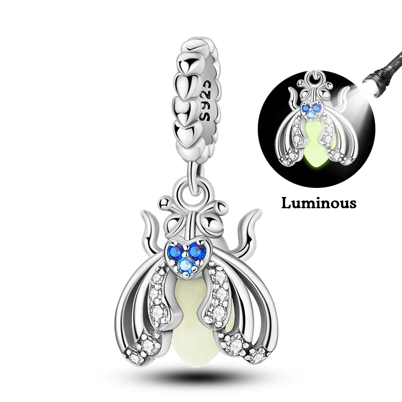 100% 925 Sterling Silver Creative Blue Luminous Firefly Charms Pendants Fit Qikaola 925 Original Bracelets DIY Birthday Jewelry - Image 8