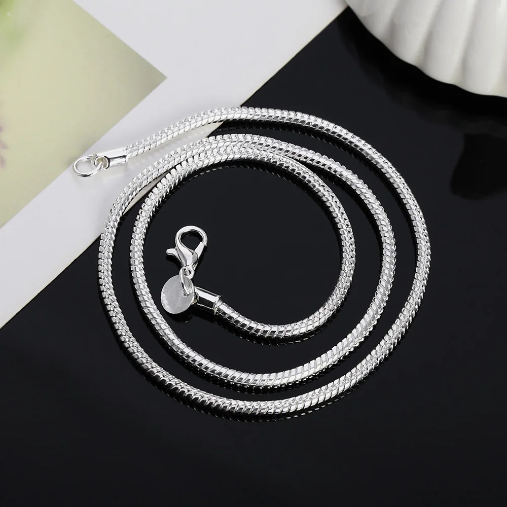 45-60cm Silver Color 1MM/2MM/3MM solid Snake Chain Necklace For Men Women Fashion Jewelry for pendant free shipping - Image 5
