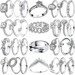 Vintage Moissanite Rings 925 Sterling Silver 6 Claws Cubic Zirconia Heart Crown Rings For Women Anniversary Fine Jewelry Gifts