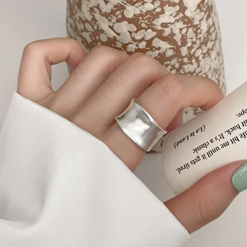 925 Sterling Silver Ring For Women Jewelry Wide Simple Open Vintage Handmade Ring Allergy For Party Birthday Gift - Image 2