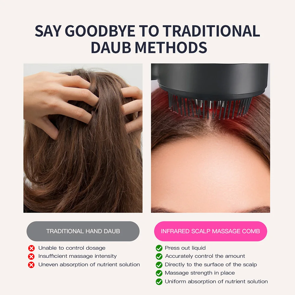 Electric Massage Comb Vibration Red Light Therapy Hair Growth Massage Scalp Massage Brush Anti Hair Loss Liquid Oil Applicator - Image 6