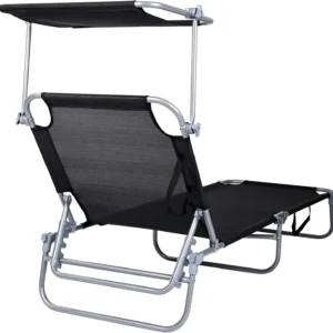 Pack of 2 Reclining Beach Loungers with Adjustable Sunshade Umbrella  Foldable Portable  for Garden Terrace Pool Or Camping