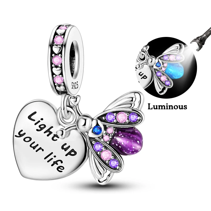 100% 925 Sterling Silver Creative Blue Luminous Firefly Charms Pendants Fit Qikaola 925 Original Bracelets DIY Birthday Jewelry - Image 22
