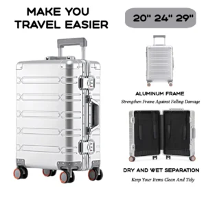 2024 New Large Capacity Durable Luggage Sets Aluminum Suitcase Women Girl Carry-On Boarding Travel 20/24/29