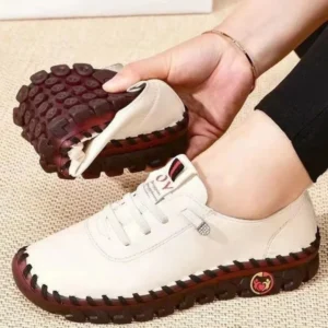 2025 Spring and Autumn Hand-stitched Single Shoes Large Size Women's Shoes Middle-aged Mom Shoes White Shoes Flat Casual Shoes