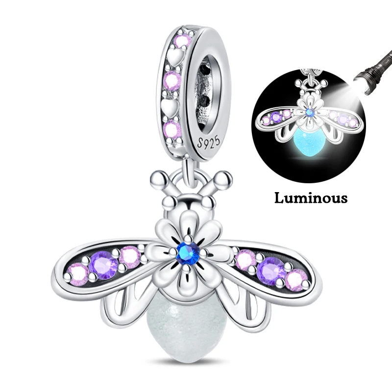 100% 925 Sterling Silver Creative Blue Luminous Firefly Charms Pendants Fit Qikaola 925 Original Bracelets DIY Birthday Jewelry - Image 27